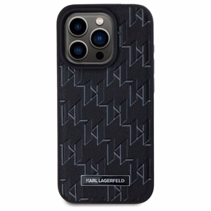 Karl Lagerfeld Leather Monogram Metal Logo MagSafe iPhone 15 Pro Suojakuori - Musta