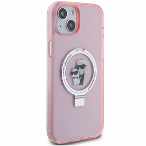 Karl Lagerfeld Ring Stand Karl&Choupette MagSafe Suojakuori iPhone 15 Plus:lle - vaaleanpunainen