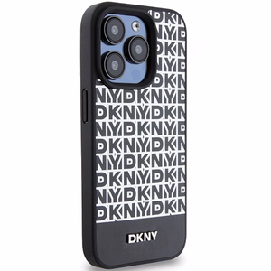 DKNY Nahkainen Painettu Kuvio Metallinen Logo MagSafe Suojakuori iPhone 15 Pro:lle - musta