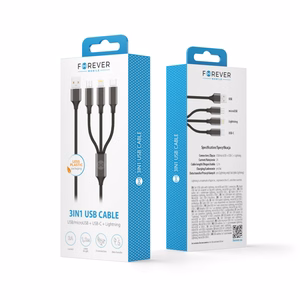 Forever 3in1 kaapeli USB - Lightning + USB-C + microUSB 1,2 m 2A musta