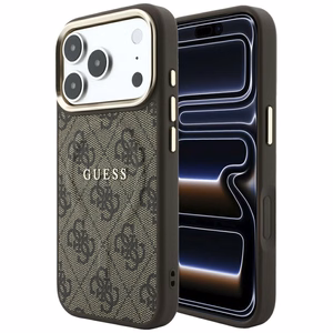 Guess Embossed 4G Classic MagSafe-suojakuori iPhone 17 Pro Max / 18 Pro Max -malleille, ruskea