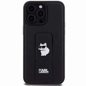 KARL LAGERFELD KLHCP13XGSACHPK Gripstand Saffiano Choupette PIN -suojakuori iPhone 13 Pro Maxille - musta