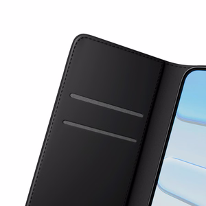 Puro Wallet Stand suojakuori iPhone 17:lle - ekotekonahkainen lompakko- ja jalustakuori, musta
