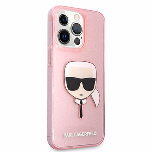 Karl Lagerfeld Glitter Karl's Head Kotelo iPhone 13 Pro Max - vaaleanpunainen