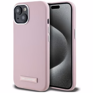 Karl Lagerfeld FW Metal Plate MagSafe Suojakuori iPhone 15:lle - vaaleanpunainen