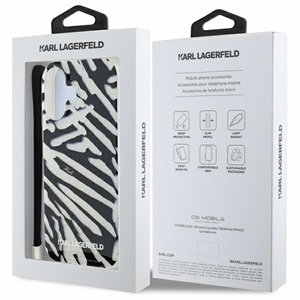 Karl Lagerfeld IML Zebra Pattern ja Cord iPhone 16 Suojakuori - Musta