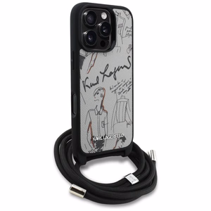 Karl Lagerfeld Crossbody Grained Pattern & Logo Suojakuori iPhone 16 Pro:lle - Harmaa