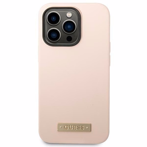 Guess Silicone Logo Plate MagSafe -suojakuori iPhone 14 Pro -mallille, vaaleanpunainen