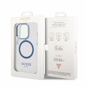 Guess Metal Outline MagSafe suojakuori iPhone 14 Pro:lle - sininen