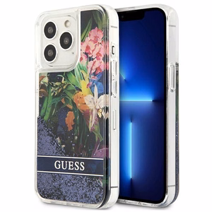 Guess GUHCP13LLFLSB iPhone 13 Pro / 13 6.1" blue/blue hardcase Flower Liquid Glitter
