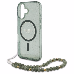 Guess IML Glitter With Pearl Hihna MagSafe Suojakuori iPhone 16 Plus:lle - vihreä