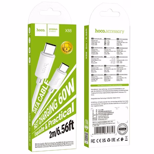 Kaapeli USB C - USB C Hoco 3A 60W 2 m X88 valkoinen