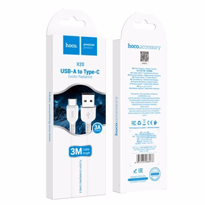 Hoco USB-A - USB-C -kaapeli 2,4A 3 m X20 valkoinen