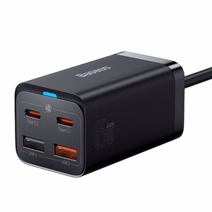 Baseus GaN3 Pro pikalaturi, 2x USB-C, 2x USB, 65W (musta)