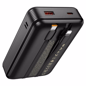 Hoco Q37A -varavirtalähde 20000 mAh QC PD 22,5W sisäänrakennetuilla kaapeleilla USB-C + Lightning, musta