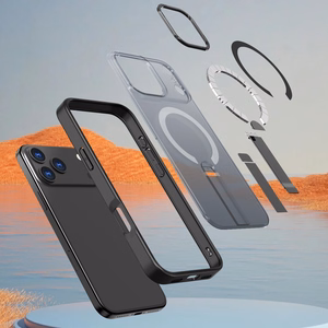 Hybrid Armor X Suojakuori iPhone 17 Pro:lle MagSafe-yhteensopivalla jalustalla - musta