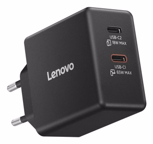 Lenovo Dual USB-C 65W GaN G0A6065BEU – kahden USB-C-portin GaN-laturi, 65 W