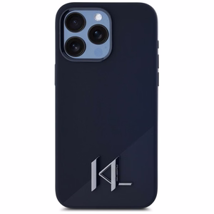 Karl Lagerfeld suojakuori iPhone 15 Pro:lle MagSafe-tuella KLHMP15LSCMKMPCK (Silicone Initial Metal Logo) - musta