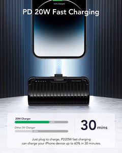 Ulkoinen akku Veger PlugOn (W0558P) PD QC3.0 2,4A 20W 5000 mAh sisäänrakennetulla Lightning-liittimellä musta