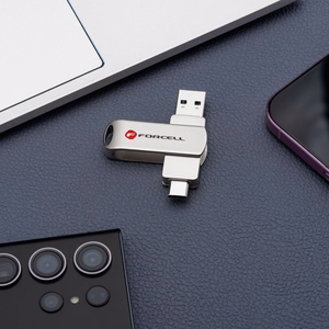 USB-muistitikku 128 GB USB 3.2 Gen 1 (USB-A / USB-C) Forcell F-Data Metal Duo hopeinen