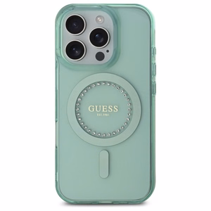 Guess IML Rhinestones MagSafe Suojakuori iPhone 16 Pro Max:lle - vihreä