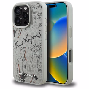 Karl Lagerfeld Grained Pattern & Logo MagSafe Suojakuori iPhone 16 Pro Max:lle - Harmaa
