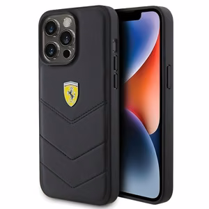 Ferrari Quilted Metal Logo Suojakuori iPhone 15 Pro Max:lle - musta