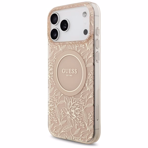 Guess IML Flowers Electro Pearl Strap MagSafe -kuori iPhone 17 Pro Max - pinkki