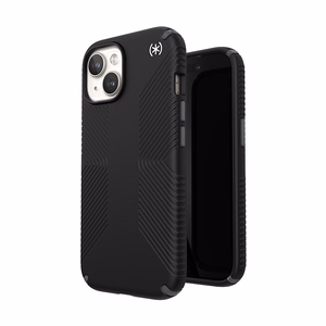 Speck Presidio2 Grip MagSafe suojakuori iPhone 17e / 16e / 15 / 14 / 13 -laitteelle, musta liuskeenharmailla yksityiskohdilla