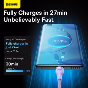 Baseus Cable Flash Series II 3 in 1 - USB to Type C, Lightning, Micro USB - 100W 6A 1,2 metres (CASS030005) purple