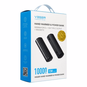 Ulkoinen akku Veger W0587 2,4A 2 kpl 2 x 5000 mAh käsilämmittimellä musta ja hopeinen