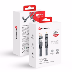 Kaapeli 4in1 USB C / USB A - USB C / Lightning Forcell F-Energy QC PD 3A 60W 1 m C241 kromi