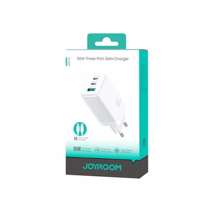 Joyroom JR-TG10 65W GaN 2x USB-C + USB-A -seinälaturi 100W USB-C - USB-C 1.2m kaapelilla - valkoinen