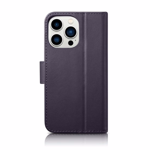iCarer lompakko asia 2in1 kansi iPhone 14 Pro Anti-RFID nahka Flip Case tumman violetti (WMI14220726-DP)