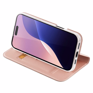 Dux Ducis Skin Pro Suojakuori iPhone 16 Pro Max:lle kansiosella ja korttilokerolla - vaaleanpunainen
