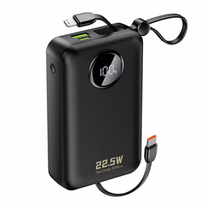 Dudao K14+ varavirtalähde 20000mAh 22.5W USB-C / USB-A / sisäänrakennetut Lightning- ja USB-C-kaapelit - musta