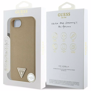 Guess HC MagSafe Grained PU Triangle Logo Suojakuori iPhone 16e:lle - Ruskea