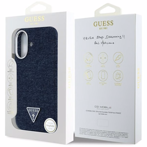 Guess Denim Triangle Logo MagSafe Suojakuori iPhone 16:lle - sininen