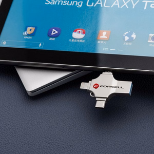 Pendrive 128GB USB 3.2 Gen 1 (USB A / USB C / Lightning / Micro USB) Forcell F-Data Metal Quad hopeinen
