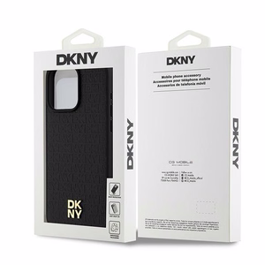 DKNY Nahkainen Monogram Pattern Metal Logo MagSafe Suojakuori iPhone 15 Pro Max:lle - Musta