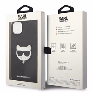 Karl Lagerfeld Saffiano Choupette Head Patch kotelo iPhone 14 Plus - musta