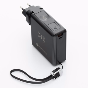 Monitoiminen laturi Forcell F-Energy 6in1 USB A + USB C PD 45W + varavirtalähde 15000 mAh + langaton lataus 15W musta