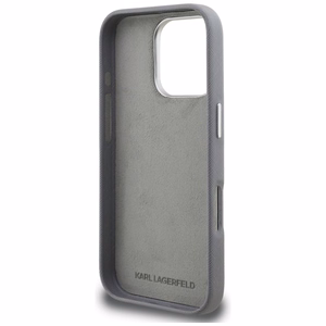 Karl Lagerfeld FW Grained Karl & Choupette Heads Pins Suojakuori iPhone 16 Pro - harmaa