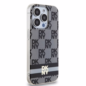 DKNY IML Ruudullinen Mono-kuvio ja Painetut Raidat MagSafe Suojakuori iPhone 14 Pro:lle - musta