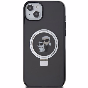 Karl Lagerfeld KLHMP15SHMRSKCK iPhone 15 6.1 musta/musta kovakuori Ring Stand Karl&Choupette MagSafe
