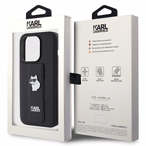 Karl Lagerfeld Gripstand Saffiano Choupette Pins -suojakuori iPhone 14 Prolle - musta