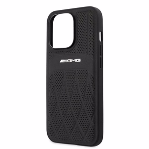 AMG AMHCP13LOSDBK iPhone 13 Pro / 13 6.1" musta/musta kova Suojakuori Nahkainen Curved Lines