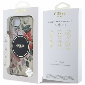 GUESS IML Flowers MagSafe Alkuperäinen Suojakuori iPhone 17e/16e:lle - Musta