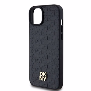 DKNY Nahkainen Kuvio Metallinen Logo MagSafe Suojakuori iPhone 15/14/13:lle - musta