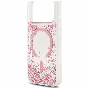Guess Resin Bottom Glitter MagSafe suojakuori malleille iPhone 18 Pro Max / 17 Pro Max, vaaleanpunainen